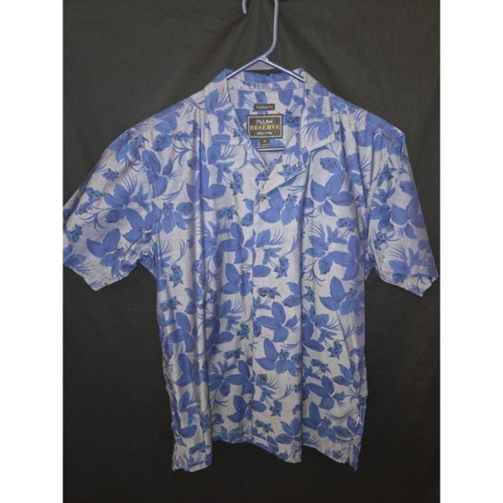 Jos. A Bank Reserve Floral Blue Mens MEDIUM Button Up Short Sleeve VINTAGE‎